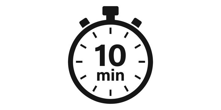 Stopwatch timer icon showing 10 minutes on transparent background