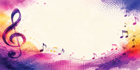 Colorful Watercolor Music Background with Treble Clef  © mahabubmorshed