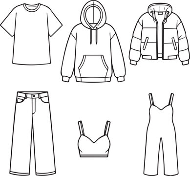 Isolated Clothing, fasion flat glyph icons. Silhouette signs for clothes and accessories store on white Background