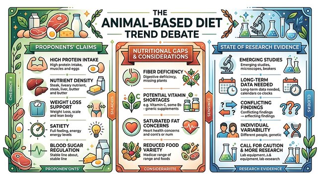 Infographic exploring animal based diet trends and scientific research