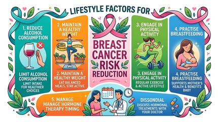 Naklejka premium Lifestyle factors for breast cancer risk reduction infographic