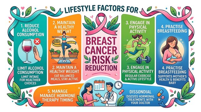 Lifestyle factors for breast cancer risk reduction infographic