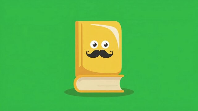 Yellow book character with a mustache and big googly eyes animated in this fun digital motion video footage clip loop