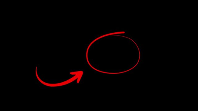Hand-drawn red circle brush stroke highlight marker for presentation, oval highlight effect, annotation overlay, 4K motion graphics animation with alpha channel.