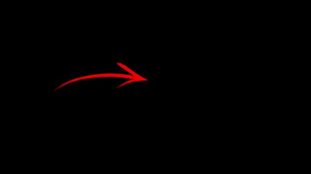 Unique hand-drawn red marker arrow isolated PNG transparent, arrow marker isolated PNG mark hand-drawn, Marked arrow isolated on transparent background.