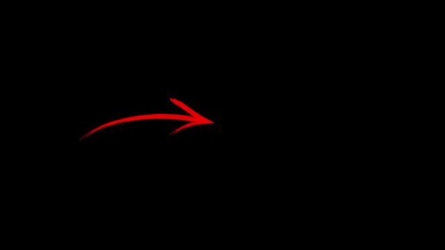 Unique hand-drawn red marker arrow isolated PNG transparent, arrow marker isolated PNG mark hand-drawn, Marked arrow isolated on transparent background.