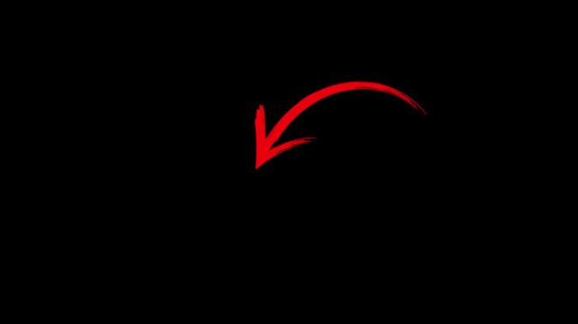 Unique hand-drawn red marker arrow isolated transparent, arrow marker isolated mark hand-drawn, Marked arrow animated isolated on transparent background.