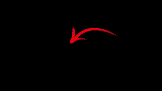 Unique hand-drawn red marker arrow isolated transparent, arrow marker isolated mark hand-drawn, Marked arrow animated isolated on transparent background.