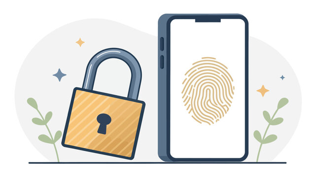 Smartphone security lock icon with digital fingerprint authentication concept flat vector illustration smartphone security fingerprint authentication biometric protection technology identity
