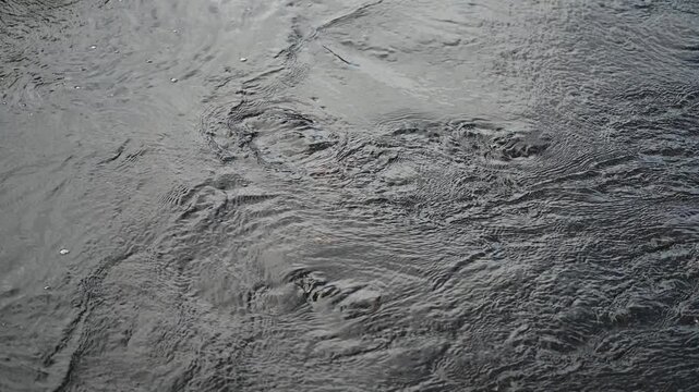 Isolated view of fast moving dark gray water reflecting a cloudy sky creating an interestin background