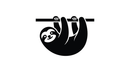 Fototapeta premium Minimalist vector illustration of a cute sloth hanging from a thin horizontal black branch element
