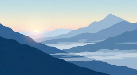 Fototapeta premium Serene Mountain Range at Sunrise with Misty Valleys