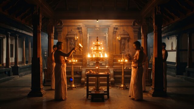 Guruvayur Temple Dawn Aarti &ndash; Kerala Sacred Lamp Worship