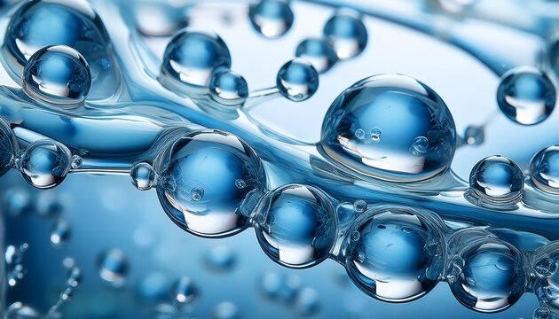 abstract macro view of pure water molecule crystalline blue spheres and delicate