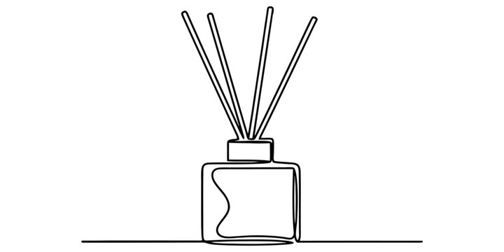 Continuous line drawing of a reed diffuser bottle