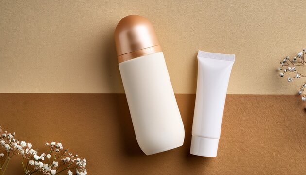 white and beige cosmetic deodorant stick containers mockup
