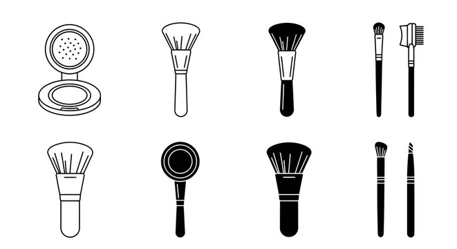 Makeup brushes and compact mirror silhouette collection