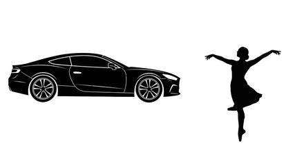 Sports car and ballerina silhouette against a white background silhouette © MDHOJAIFA