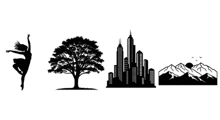 Dancer Tree Cityscape And Mountains Silhouette ballerina © MDHOJAIFA