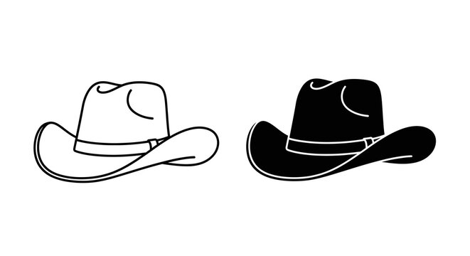Cowboy Hat Line Art And Black Silhouette