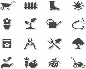 Obraz premium Gardening tools icon set black silhouettes on white background
