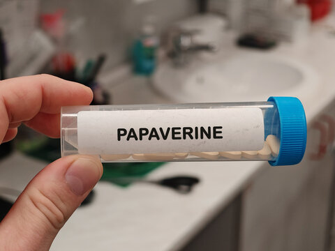 PAPAVERINE smooth muscle vasodilator for vascular and gastrointestinal spasms box in pharmacy laboratory