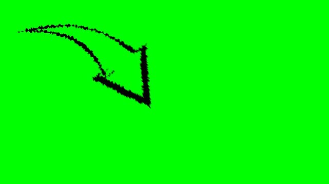 Black arrow pointer animation with smooth bounce and yoyo rotation motion on green screen and black background for chroma key overlay.