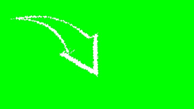 Arrow pointer animation hand drawn with smooth scale motion on green screen and black background for chroma key overlay.