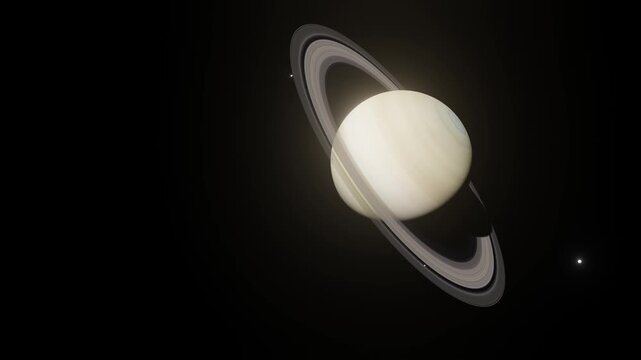 The planet Saturn slow zoom into rotating planet, realistic space visualisation.