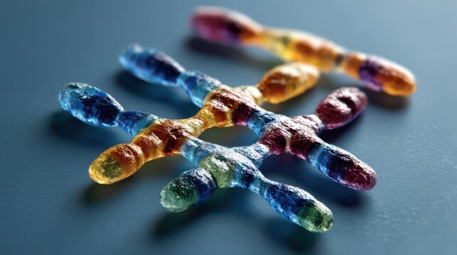 Colorful Chromosome Models X Shape Glass Translucent Blue Green Yellow Orange Genetics Science Art