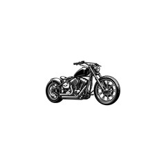Obraz premium Classic cruiser motorcycle side view black and white vector illustration with two wheeler motorcycle motorbike transport transportation isolated
