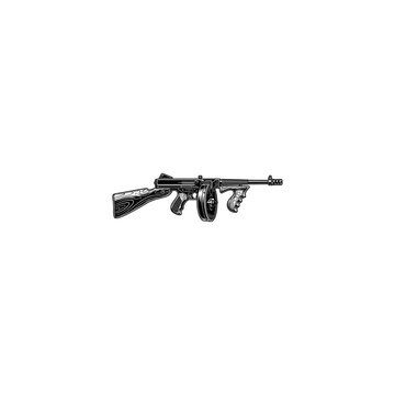 Classic tommy gun submachine gun graphic illustration with submachine automatic military tactical illustration isolated protection security