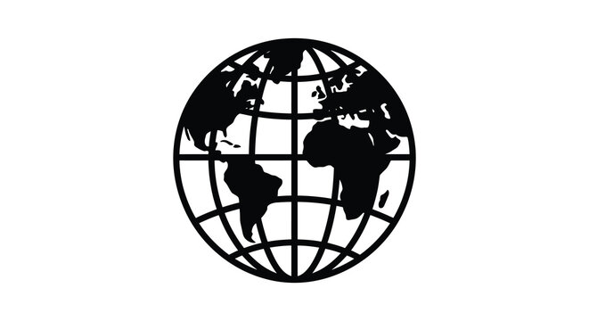 Globe silhouette with continental outlines on a white background