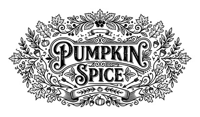 Pumpkin Spice vector artwork with autumn leaves decorative typography and seasonal apparel design isolated on white background © Md
