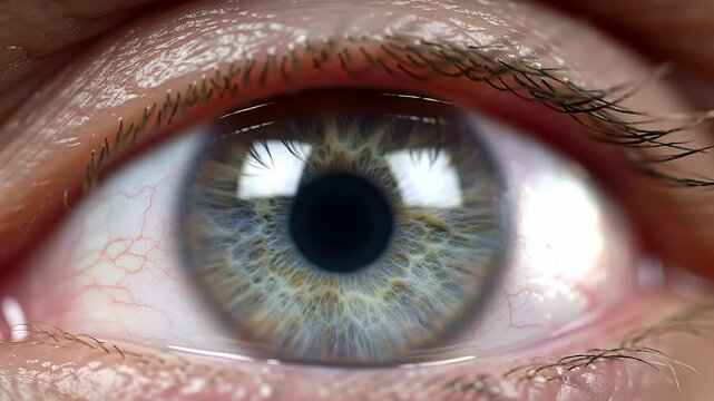 Close-Up Detail of Human Eye Focusing on Corneal Vertex with Intricate Iris Patterns for Medical and Educational Use