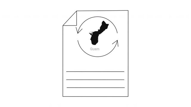 Outline of Guam map with circular arrows and lines for text.