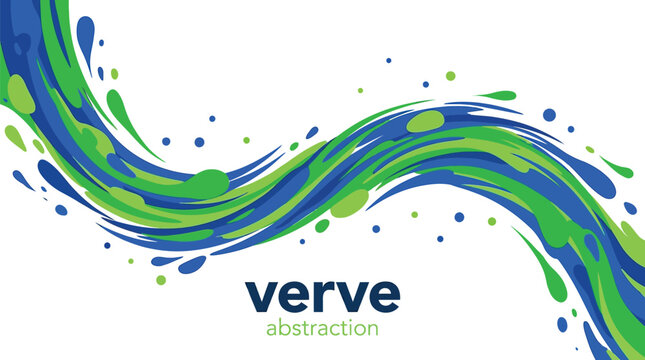 Dynamic blue and green liquid wave vector illustration with fluid splashes for modern artistic design layouts