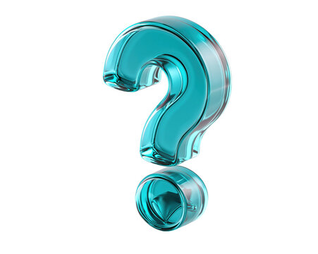 Blue 3D Question Mark Icon with Reflection on Transparent Background