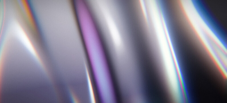 Iridescent silver glass wave abstract wide banner with prismatic light streak