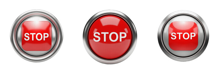 Glossy Red Stop Button Metallic Emergency Stop Control Switch Icon Isolated PNG Clip Art Transparent Background For Industrial Safety Web Interface Graphic Design Panel Symbol Asset © Vini 7
