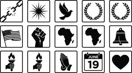 Obraz premium Juneteenth icons set black and white
