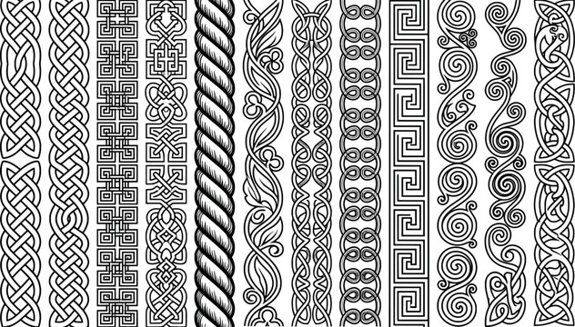 Set of celtic knot borders, seamless patterns, vintage decorative elements, vector illustration, isolated on white background