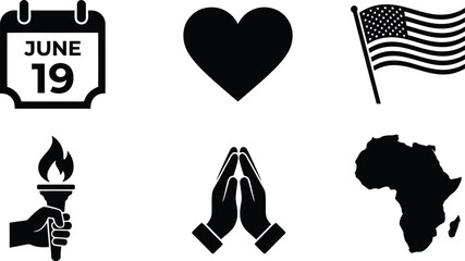 Juneteenth icons with heart, hands, torch, calendar, flag, and africa map © Mst. Taslima Akhter