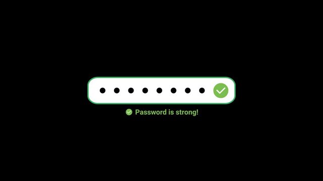 animated displays success feedback when the password is valid and strong with a transparent background