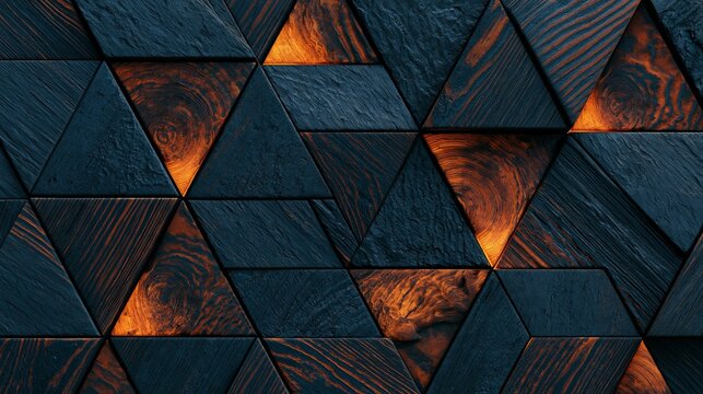 Geometric cut pieces of yakisugi burnt wood pattern