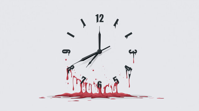 Time Dripping Away: A surreal clock face melts and drips like blood, symbolizing the finite and precious nature of time, and the urgency to make the most of every moment.