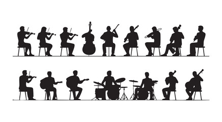 Musicians playing various instruments in two rows vector illustration set musical group performance. © Nuruzzaman