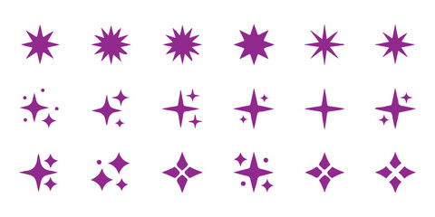 Set of purple star and sparkle icons for decorative design and magic graphic elements ©  Designer