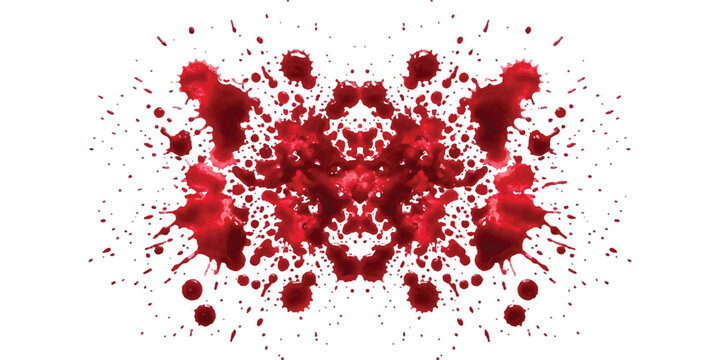 Symmetrical red ink splatter pattern creating a rorschach psychological test inkblot design
