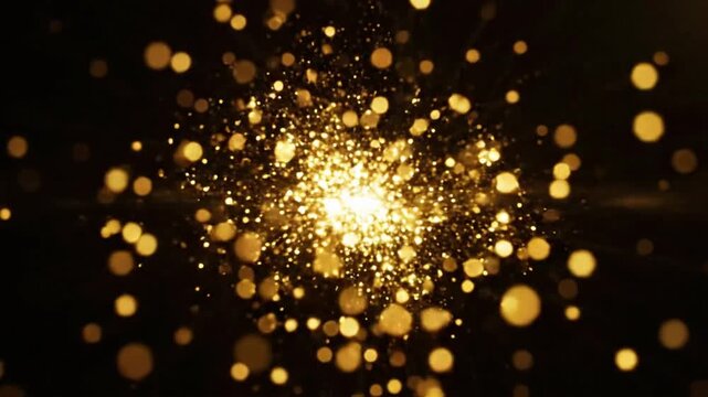 Flashing gold light on black background in a loop for relaxation or background use